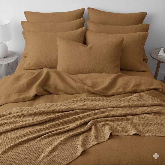 Minkštinto lino patalynės komplektas 140x200;50x70 - karamelinis